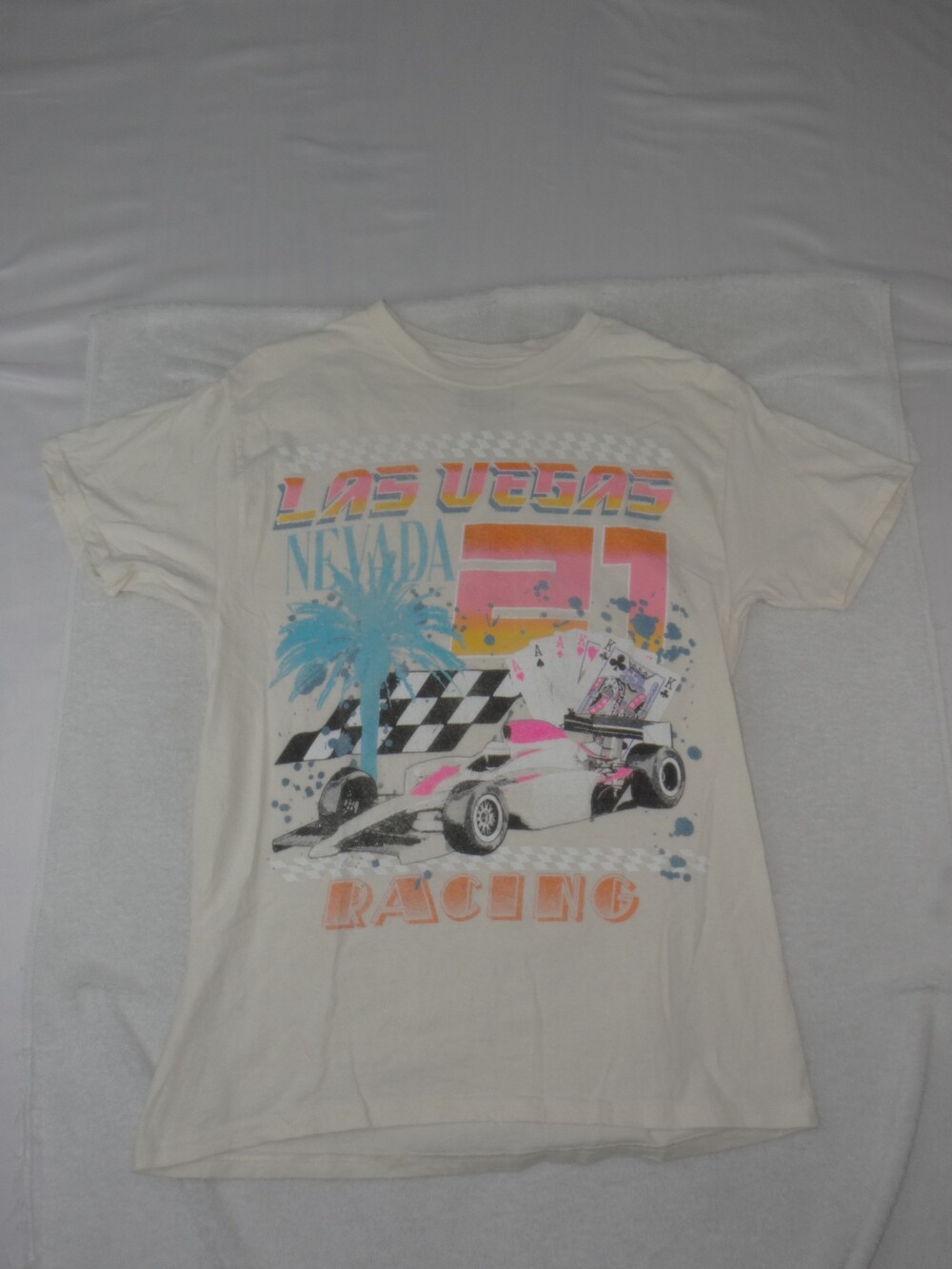 Las Vegas Nevada Racing T-Shirt XL Off-White Cotton Vintage Graphic Tee